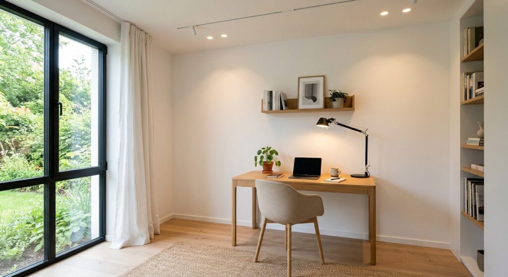 Studerekammer med optimal belysning fra både naturligt lys og skrivebordslamp