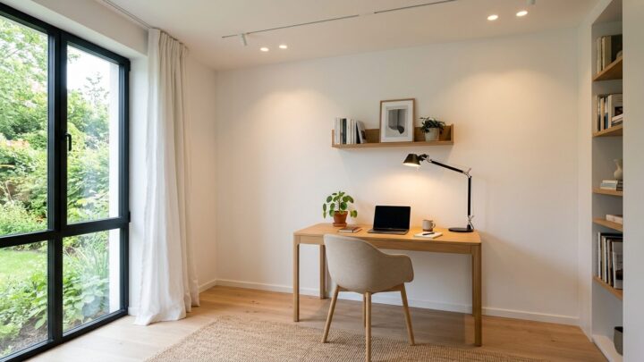Studerekammer med optimal belysning fra både naturligt lys og skrivebordslamp