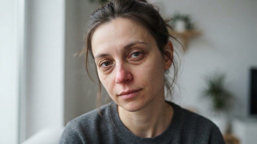 Close-up photorealistic image of a womans face in natural l