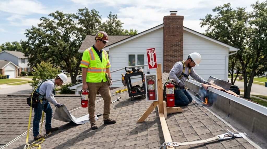 Professional photograph of a residential rooftop during reno