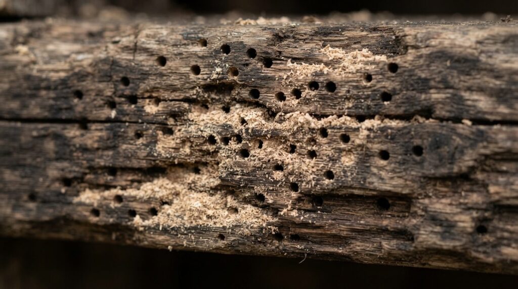 Close-up macro photography of wooden surface showing woodwor