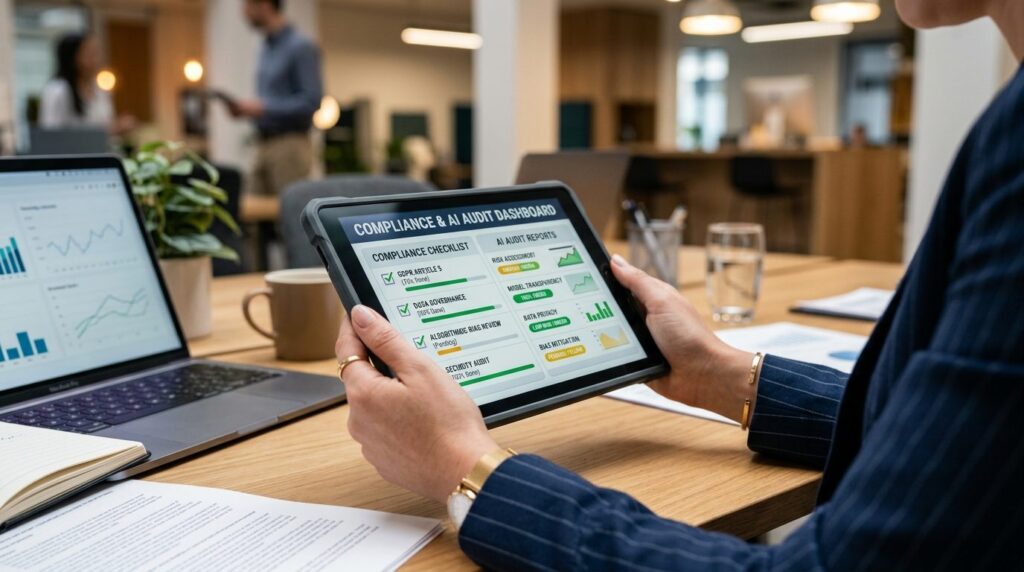 Close-up of a business professionals hands holding tablet d