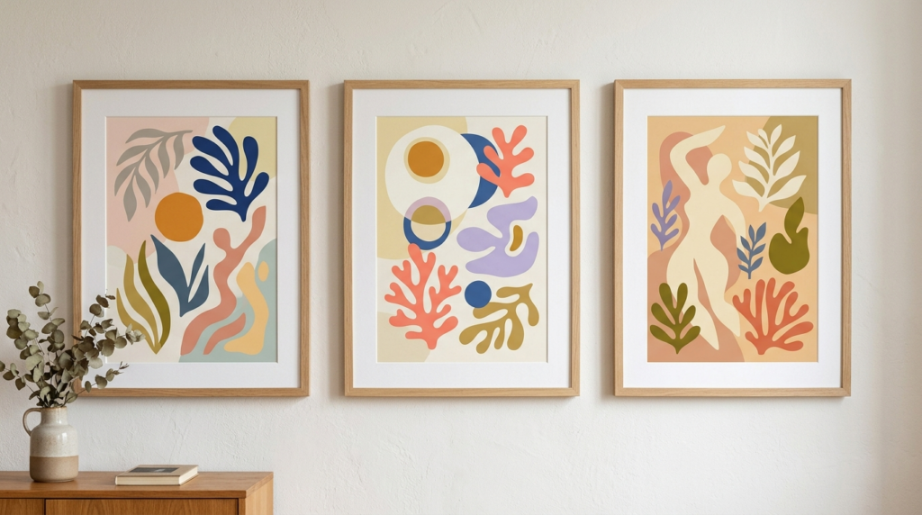 Close-up detail of a gallery wall in a contemporary Scandina
