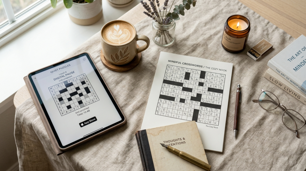 Flatlay photography of a wellness-focused study corner featu