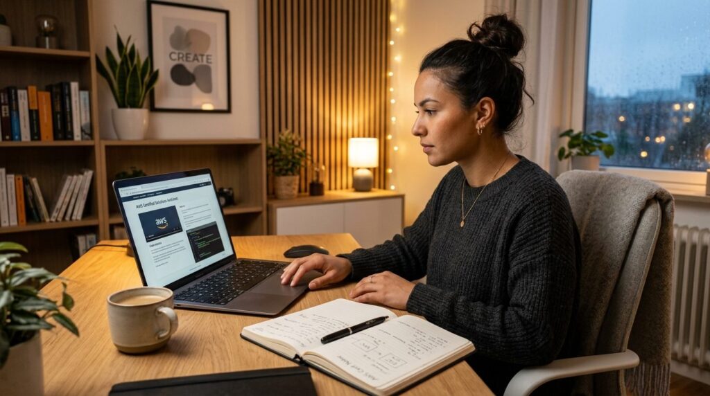 Young professional studying IT certification online on lapto