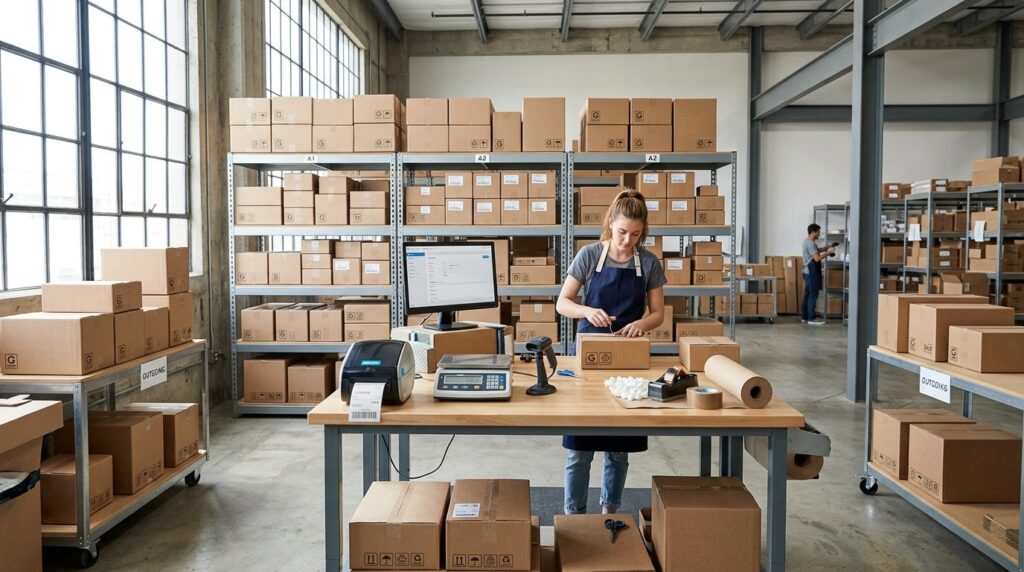 Wide-angle photograph of a lifestyle e-commerce business wor