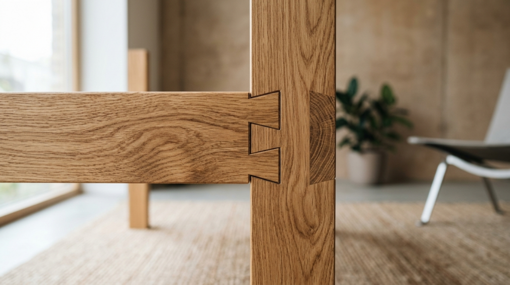 Close-up professional photograph of custom wooden furniture